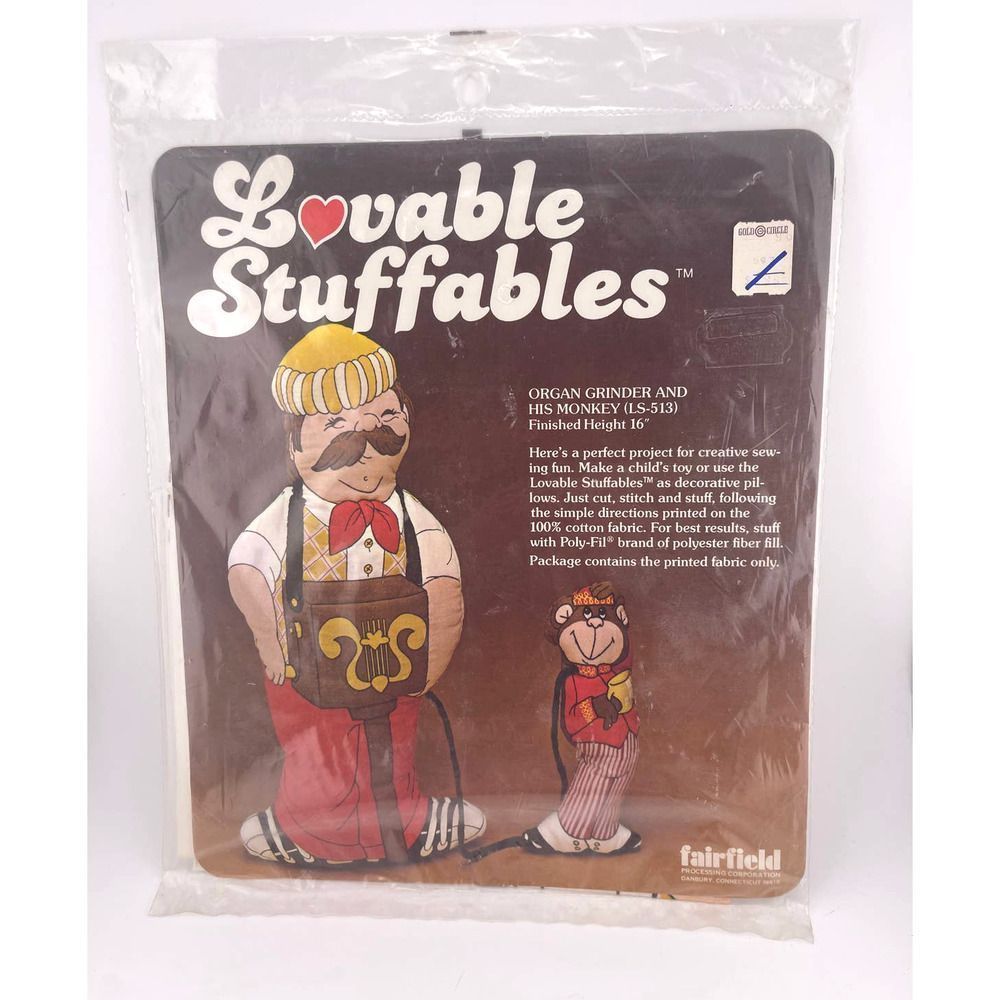 Vintage NEW‎ Loveable Stuffables Organ Grinder And His Monkey 16" Sewing